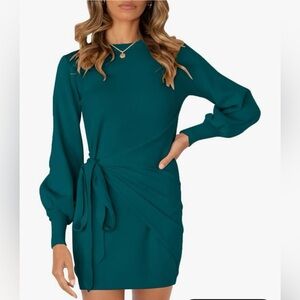 Long Sleeve Tie Waist Mini Sweater Dress